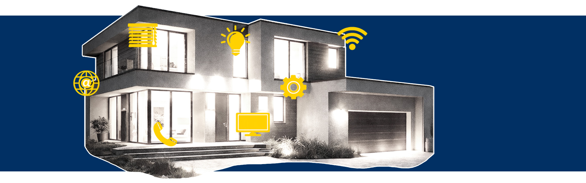 Schemenhafte Darstellung eines Hauses mit Elektrotechnischen Symbolen (Smart Home)